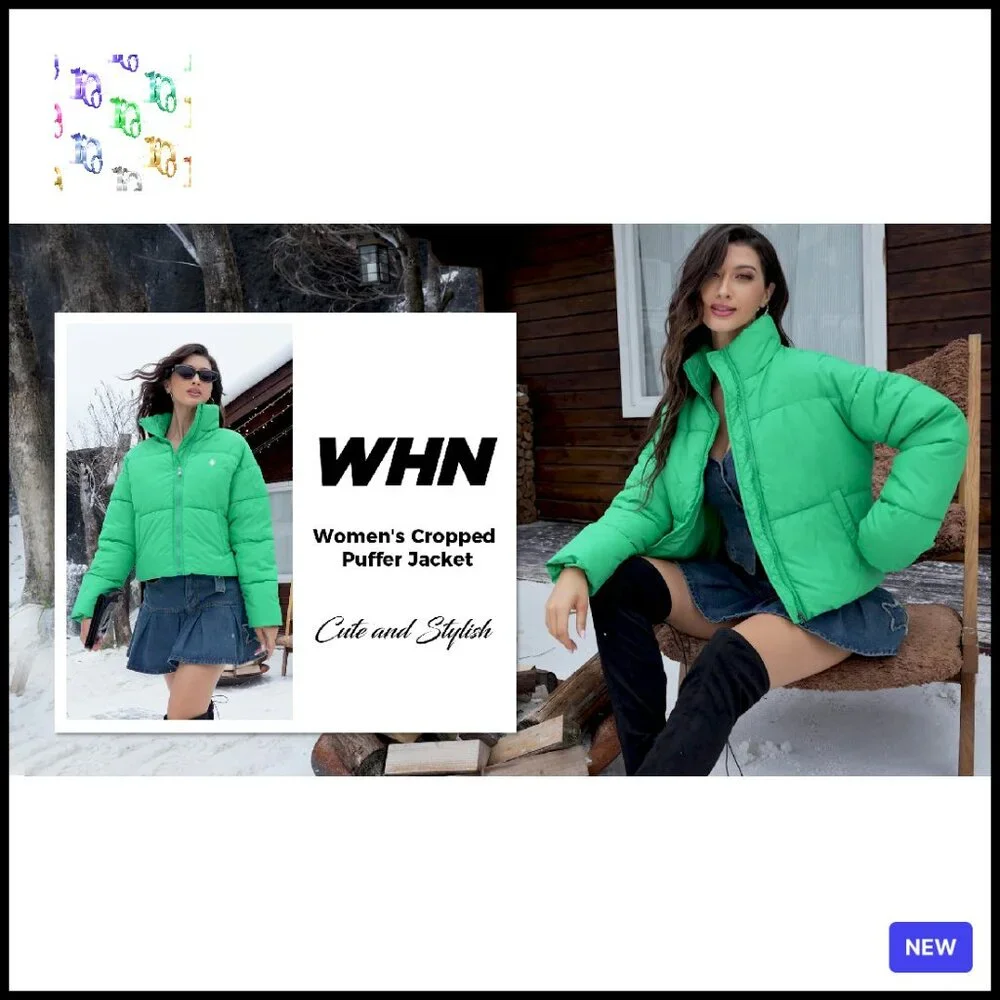 Cropped Quilted Puffer Jacket Winter Outerwear Full Zipper Padded Slim Fit Chic - Picture 8 of 8